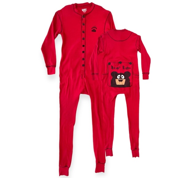 Lazy One Bear Bum Red Flapjack Long Johns One Piece Pajamas Size Adult XS - Picture 1 of 6